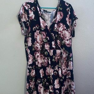 Black pink flower dress